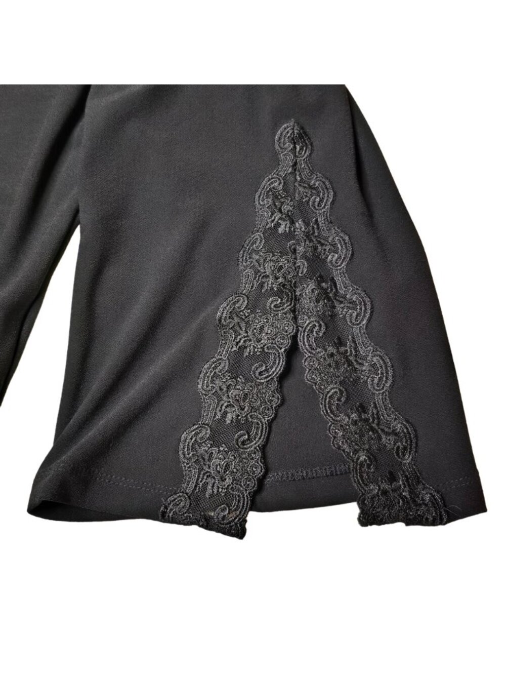 Susan Graver Black Liquid Knit Top 1XL V-Neck Bell Sleeve Lace - Picture 4 of 8